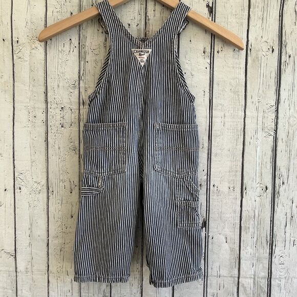 OshKosh B’Gosh Baby Vestbak Striped Engineer Overalls Size 12m Train Conductor - Picture 5 of 9